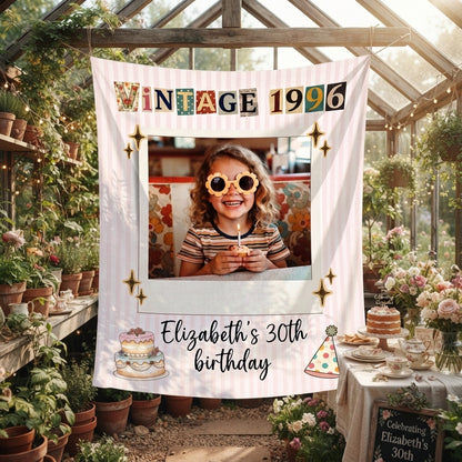 Birthday Photo Banner, Customizable Party Decor, 30th 40th 50th Birthday Tapestry Decorations