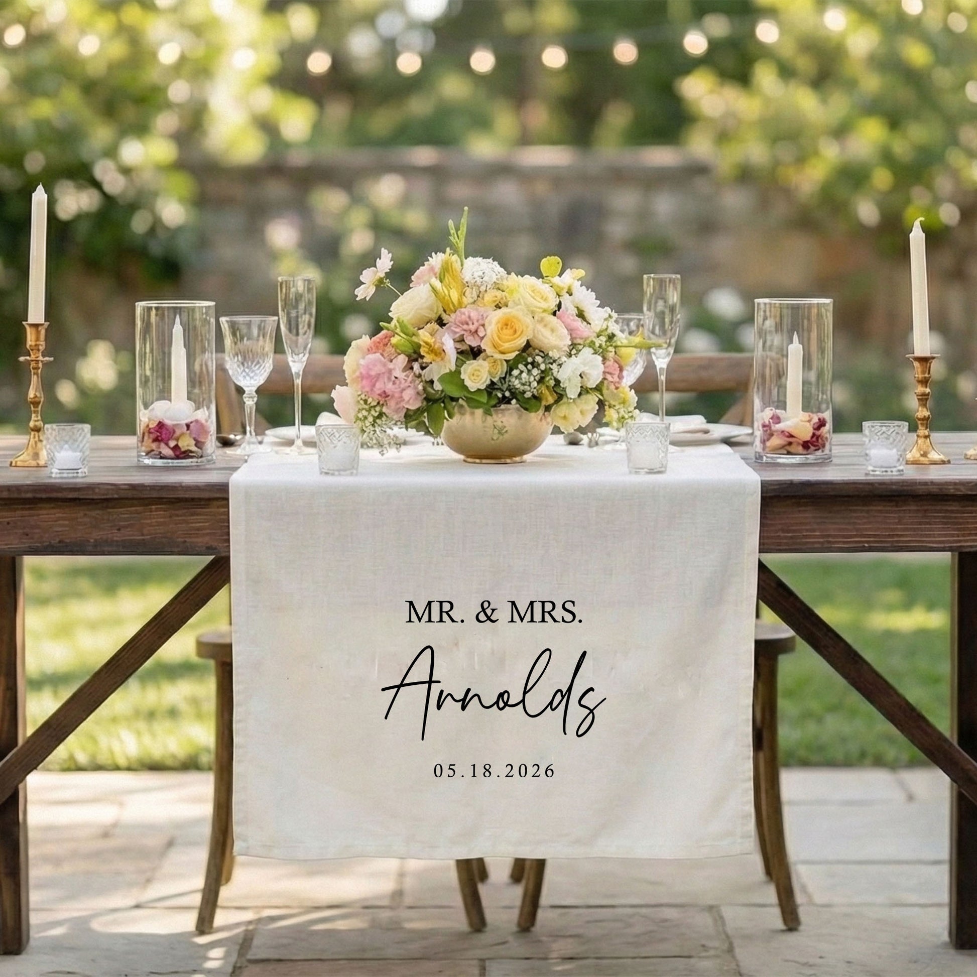 Minimalist Wedding Table Runner Personalized - Mr and Mrs Sweetheart Table