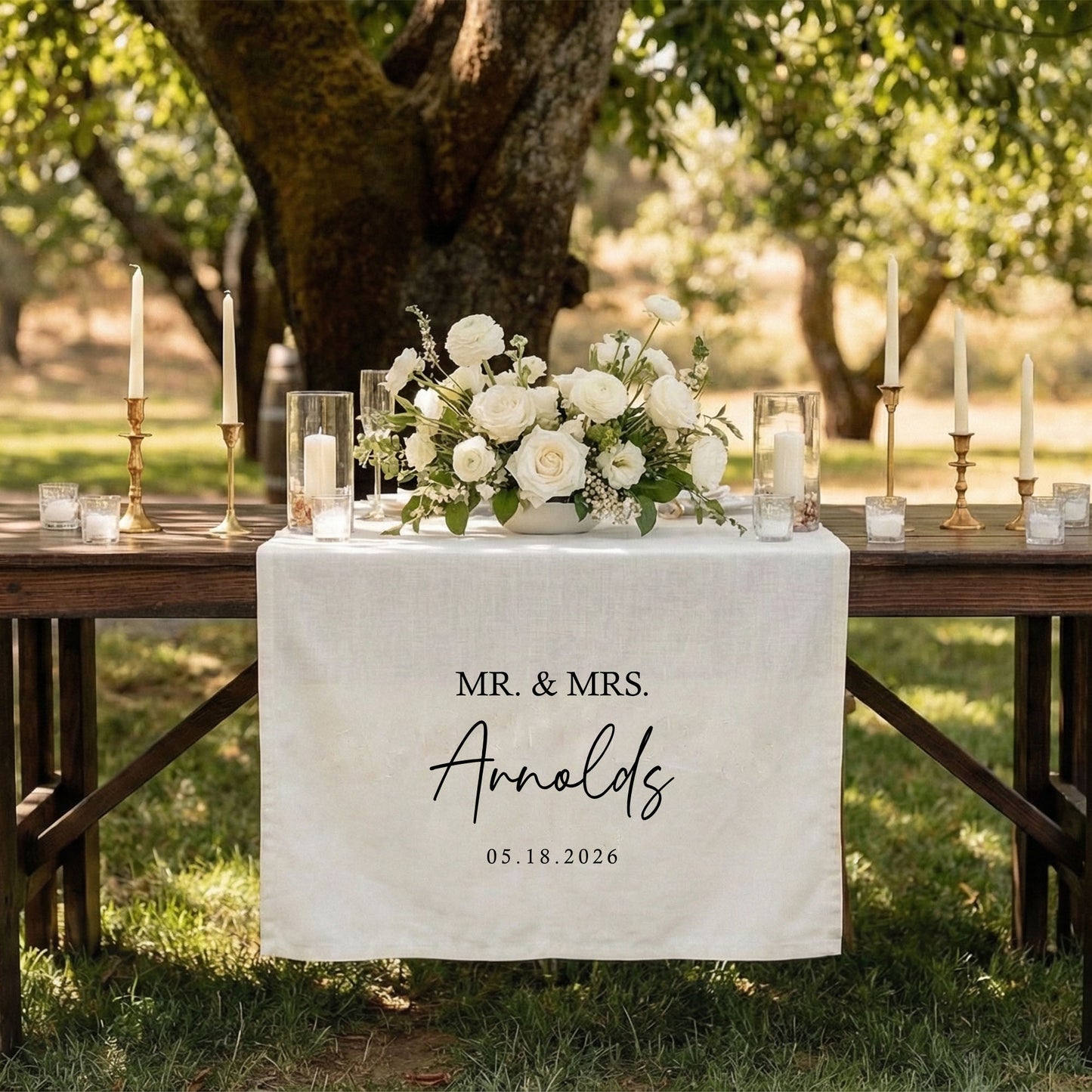 Minimalist Wedding Table Runner Personalized - Mr and Mrs Sweetheart Table