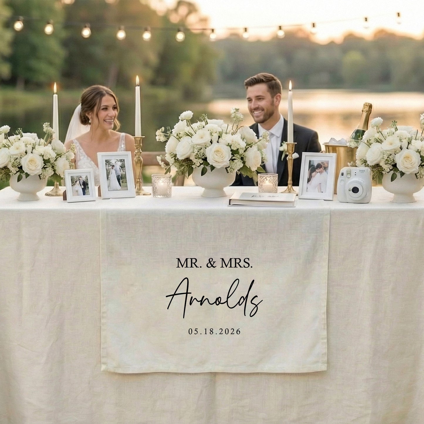 Minimalist Wedding Table Runner Personalized - Mr and Mrs Sweetheart Table