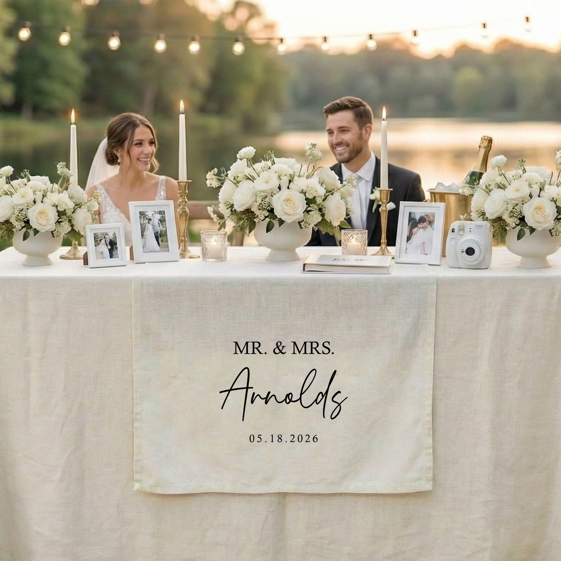 Minimalist Wedding Table Runner Personalized - Mr and Mrs Sweetheart Table