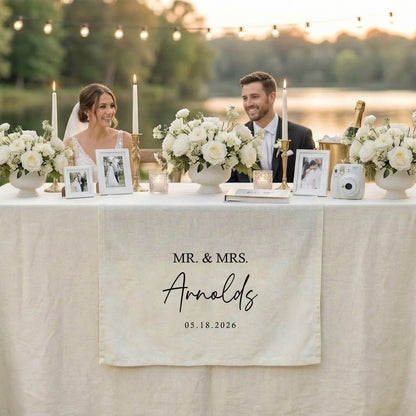 Minimalist Wedding Table Runner Personalized - Mr and Mrs Sweetheart Table