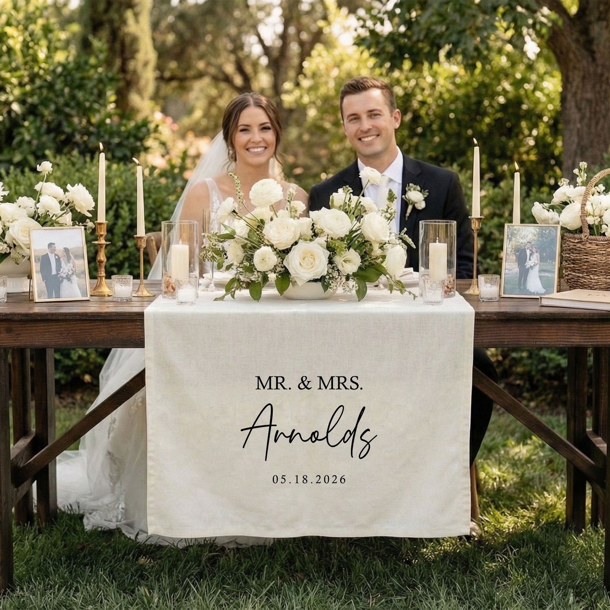 Minimalist Wedding Table Runner Personalized - Mr and Mrs Sweetheart Table