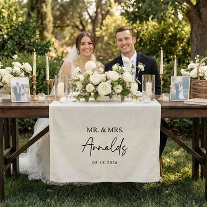 Minimalist Wedding Table Runner Personalized - Mr and Mrs Sweetheart Table