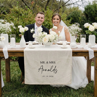 Minimalist Wedding Table Runner Personalized - Mr and Mrs Sweetheart Table