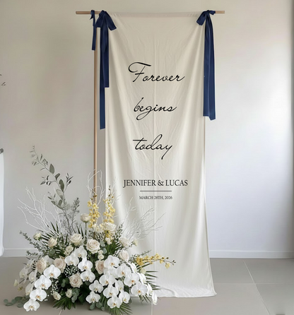 Minimalist Wedding Banner Stand Personalized - Forever Begins Today Ceremony Backdrop