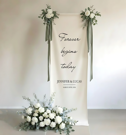 Minimalist Wedding Banner Stand Personalized - Forever Begins Today Ceremony Backdrop