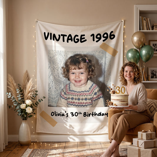 30th 40th 50th Birthday Sign, Custom Photo Party decor, Vintage Birthday Backdropư