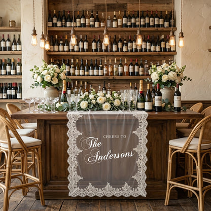 Custom Lace Sheer Wedding Bar Sign, Elegant Wedding Drink Station Decor