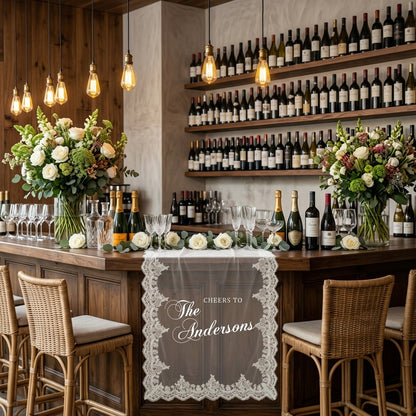 Custom Lace Sheer Wedding Bar Sign, Elegant Wedding Drink Station Decor