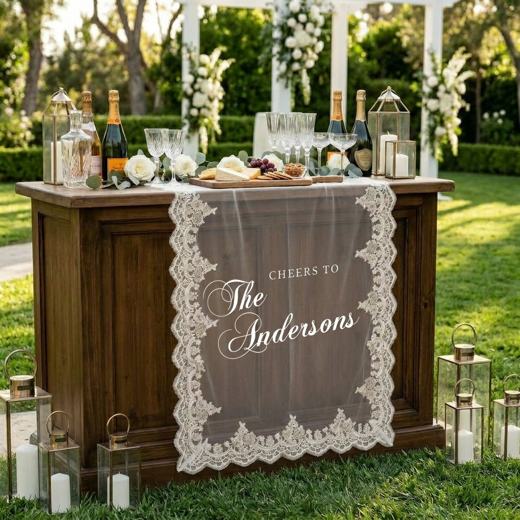 Custom Lace Sheer Wedding Bar Sign, Elegant Wedding Drink Station Decor