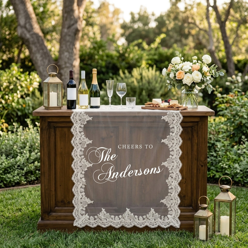 Custom Lace Sheer Wedding Bar Sign, Elegant Wedding Drink Station Decor