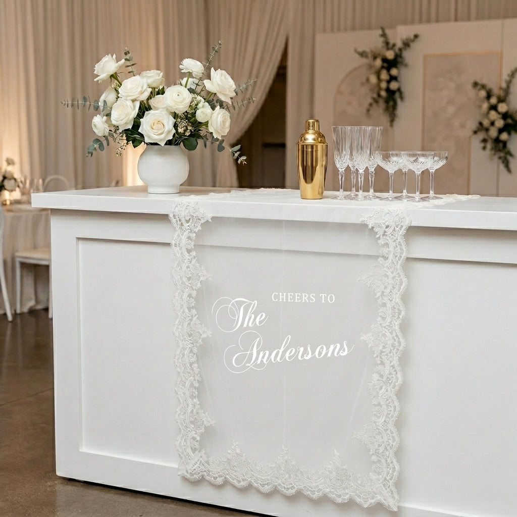 Custom Lace Sheer Wedding Bar Sign, Elegant Wedding Drink Station Decor