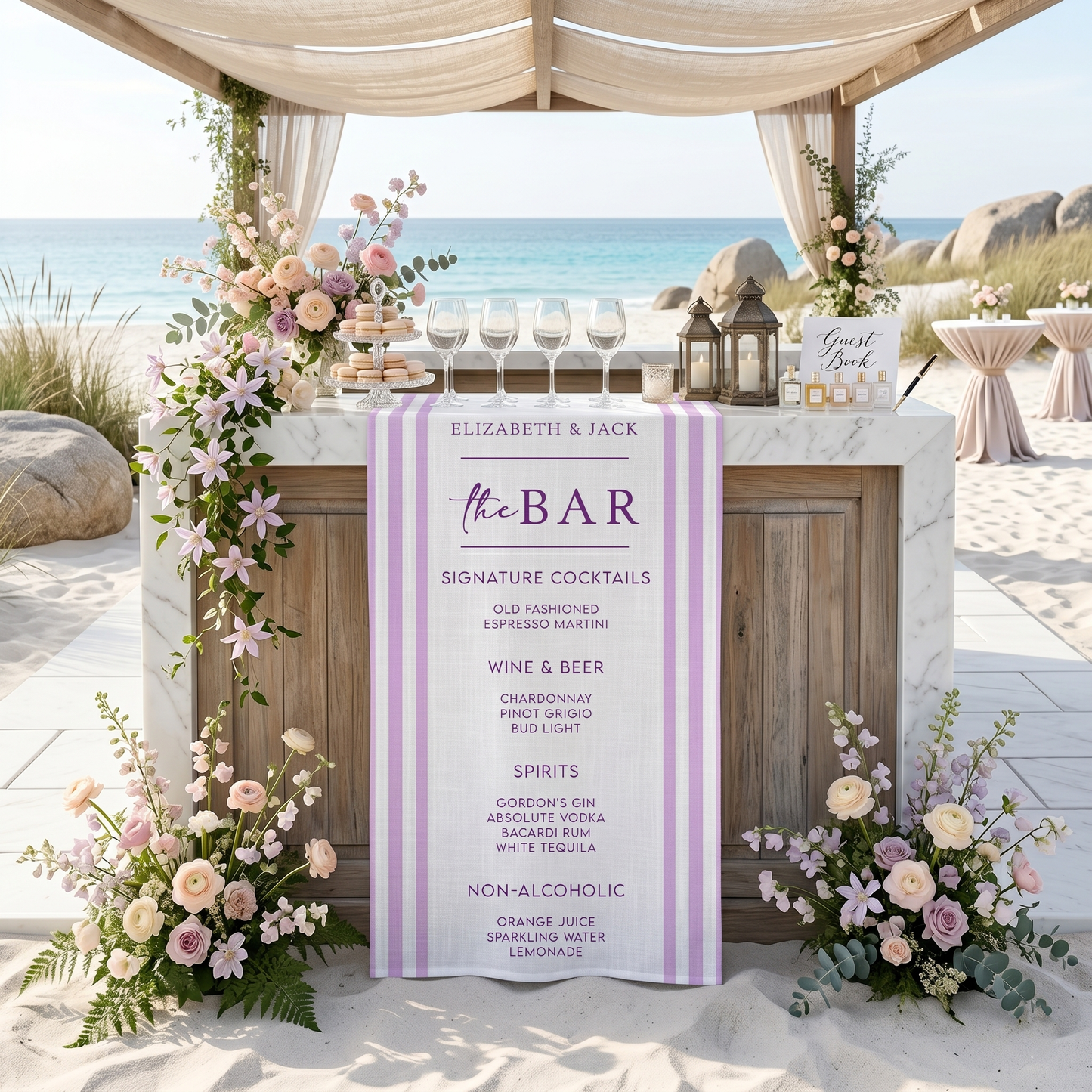 Personalized Wedding Table Runner, Minimalist Wedding Bar Menu, Signature Cocktails Sign