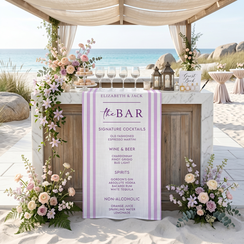Personalized Wedding Table Runner, Minimalist Wedding Bar Menu, Signature Cocktails Sign