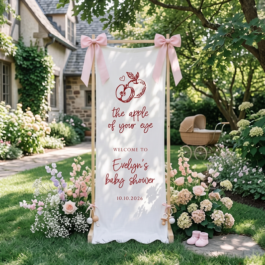 Apple Baby Shower Banner, Fabric Linen Welcome Sign, Red Plaid Baby Shower Welcome banner