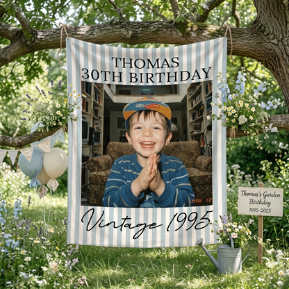 Custom 20th 30th 40th Birthday Sign, Custom Photo Party Banner, Vintage Birthday Backdrop
