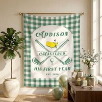Personalized 1st Birthday Backdrop, Mastered First Year Banner, Hole In One Sign, Golf Themed Party Decorations