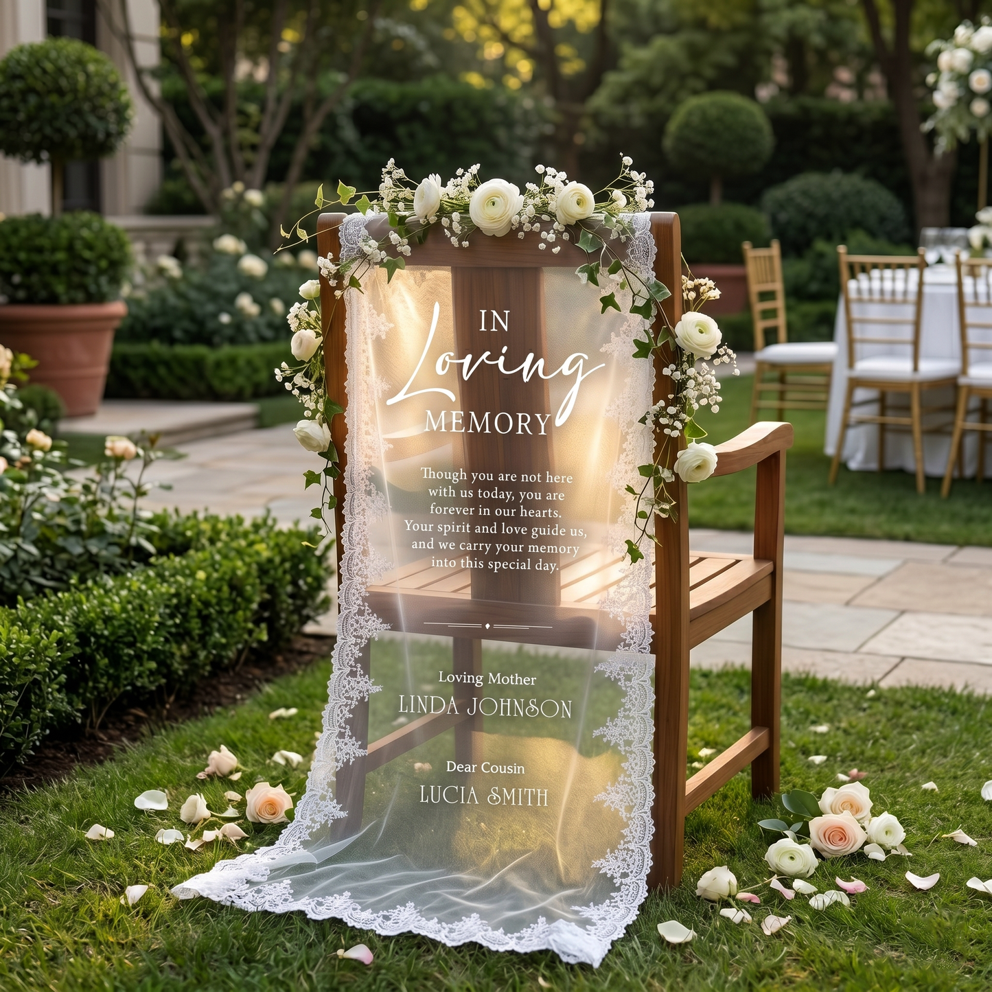 Wedding Memorial Chair Banner, In Loving Memory Lace Sign, Reserved Seat Wedding Sign