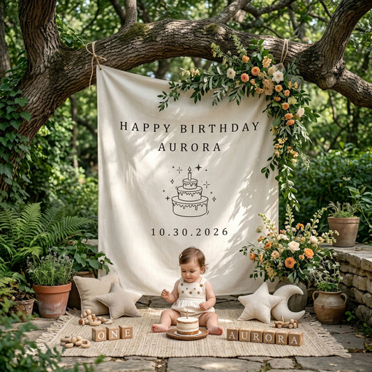 Kids Birthday Fabric Banner, Personalized Fabric Backdrop, Birthday Boho Wall Art