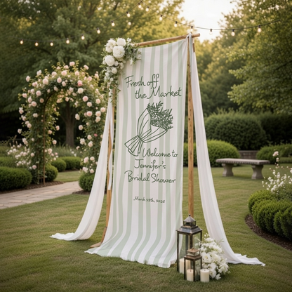 Bridal Shower Banner, Fresh Off The Market Theme Sign, Personalized Welcome Linen Decor