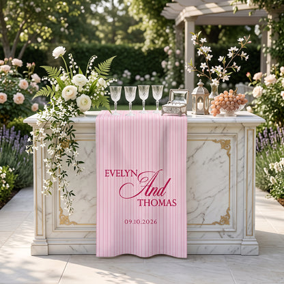 Personalized Linen striped bar or event Sign, Custom Wedding Welcome Sign With Name & Date, Linen Bar Menu Banner