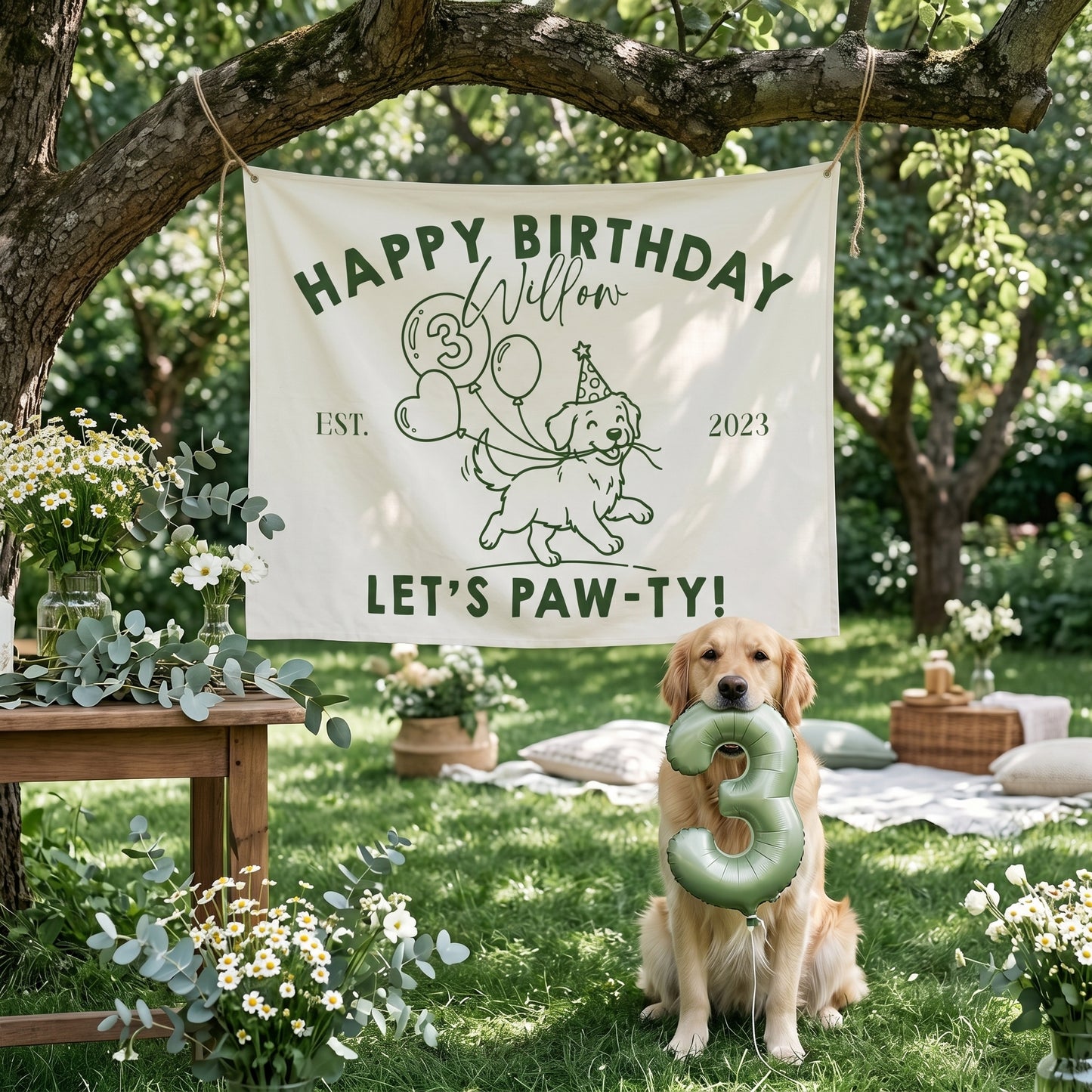 Let's Pawty Birthday, Custom Pet Banner Birthday Party Backdrop, Puppy Party Welcome Sign For Pet Owner