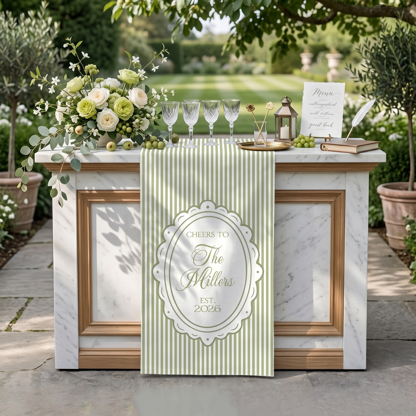 Personalized Linen striped bar or event Sign, Custom Wedding Welcome Sign, Linen Bar Menu Banner
