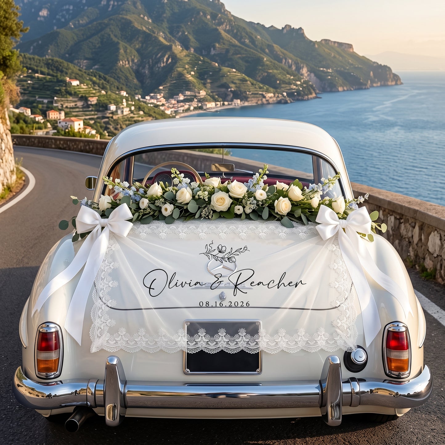 Personalized Lace Wedding Sign, Custom Last Name Banner, Car Lace Banner Decor