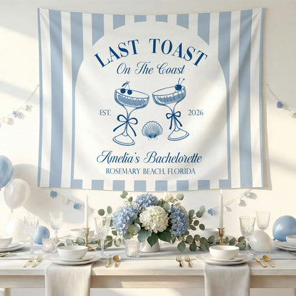 Last Toast Bachelorette Banner Personalized Coastal Bachelorette Party Backdrop Custom Name Beach Bachelorette Banner