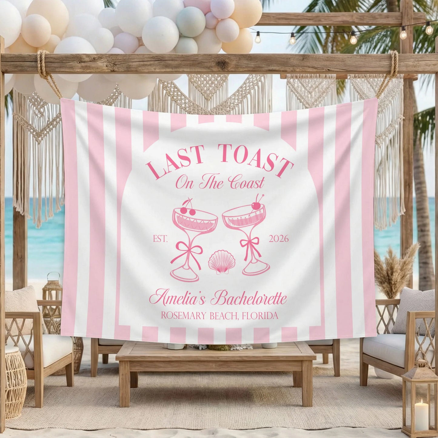 Last Toast Bachelorette Banner Personalized Coastal Bachelorette Party Backdrop Custom Name Beach Bachelorette Banner