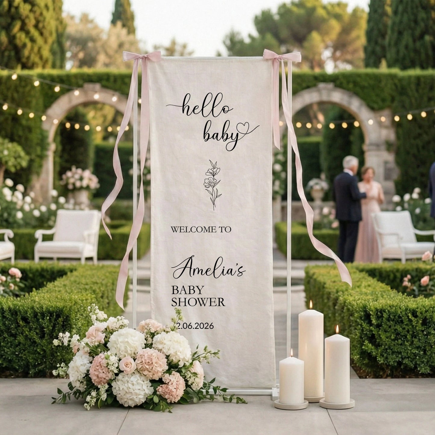 Hello Baby Baby Shower Banner Stand Personalized Baby Shower Welcome Sign Custom Name Linen Decor