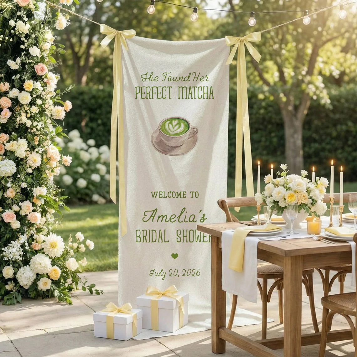 Matcha Bridal Shower Banner Stand Personalized Bridal Shower Welcome Sign Perfect Matcha Theme Custom Name Decor
