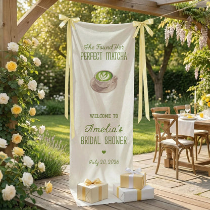 Matcha Bridal Shower Banner Stand Personalized Bridal Shower Welcome Sign Perfect Matcha Theme Custom Name Decor