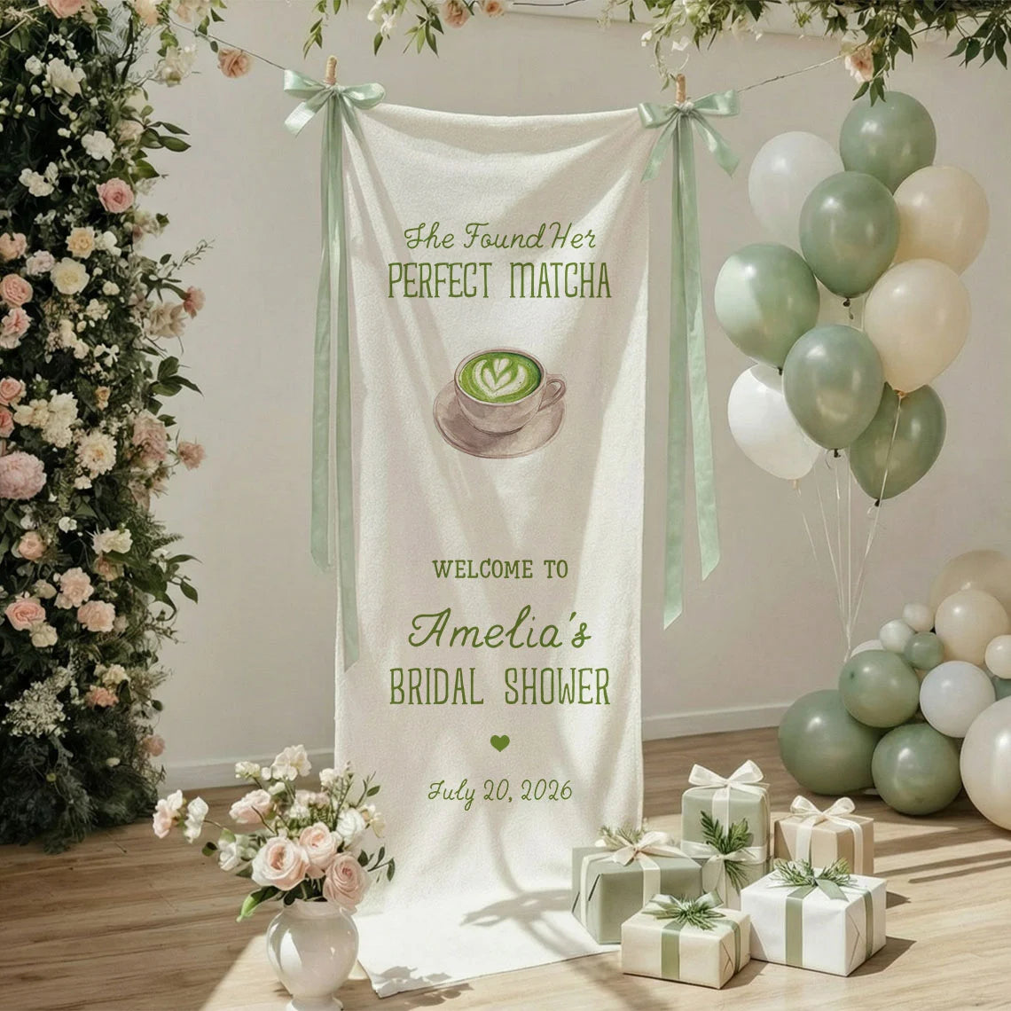 Matcha Bridal Shower Banner Stand Personalized Bridal Shower Welcome Sign Perfect Matcha Theme Custom Name Decor