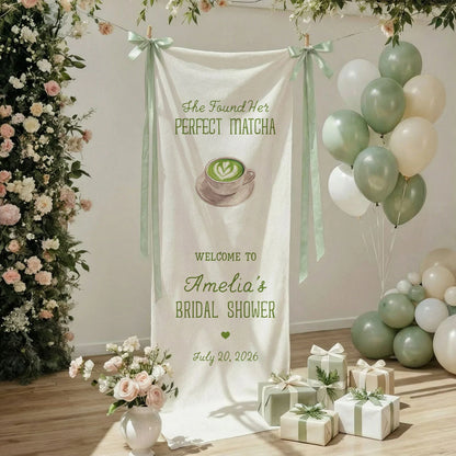 Matcha Bridal Shower Banner Stand Personalized Bridal Shower Welcome Sign Perfect Matcha Theme Custom Name Decor