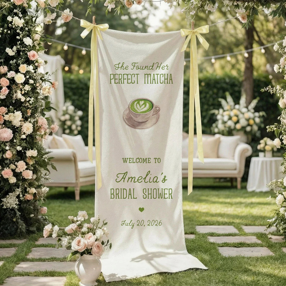 Matcha Bridal Shower Banner Stand Personalized Bridal Shower Welcome Sign Perfect Matcha Theme Custom Name Decor