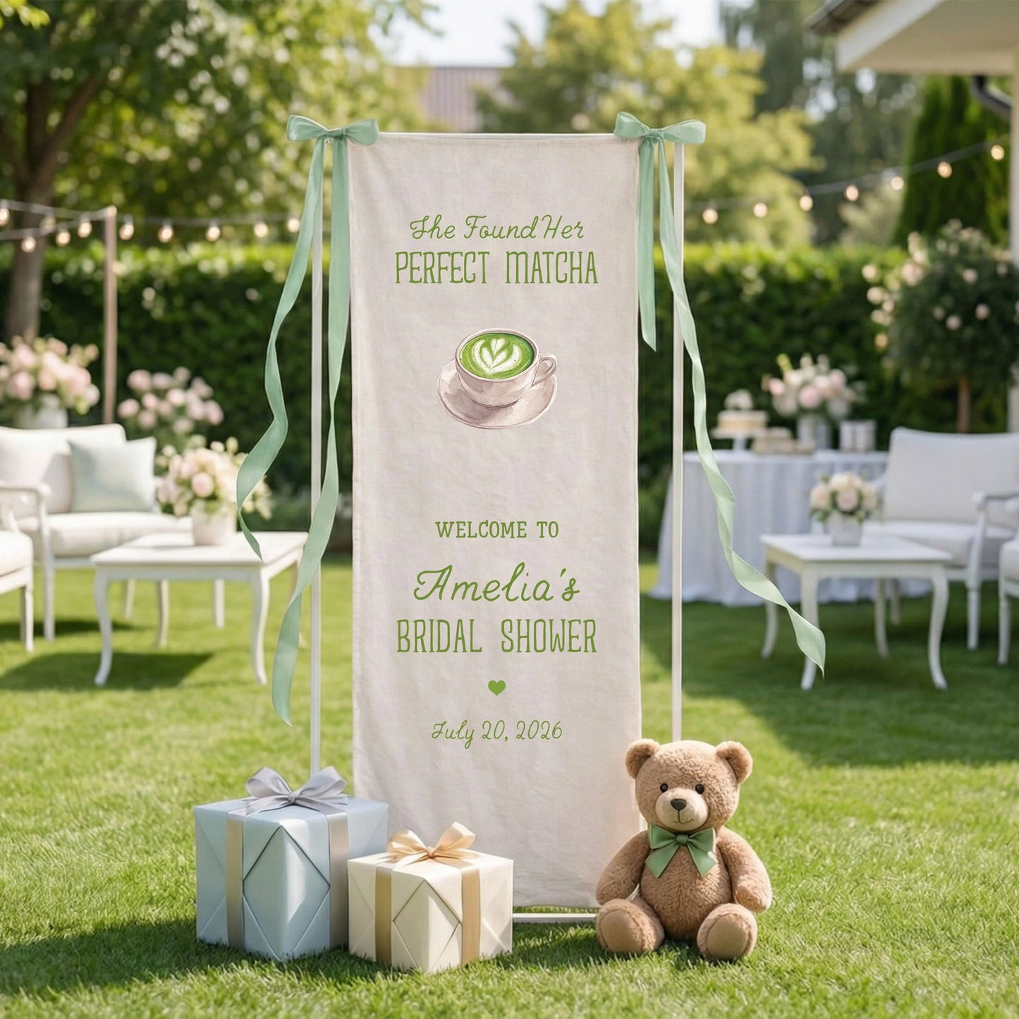 Matcha Bridal Shower Banner Stand Personalized Bridal Shower Welcome Sign Perfect Matcha Theme Custom Name Decor