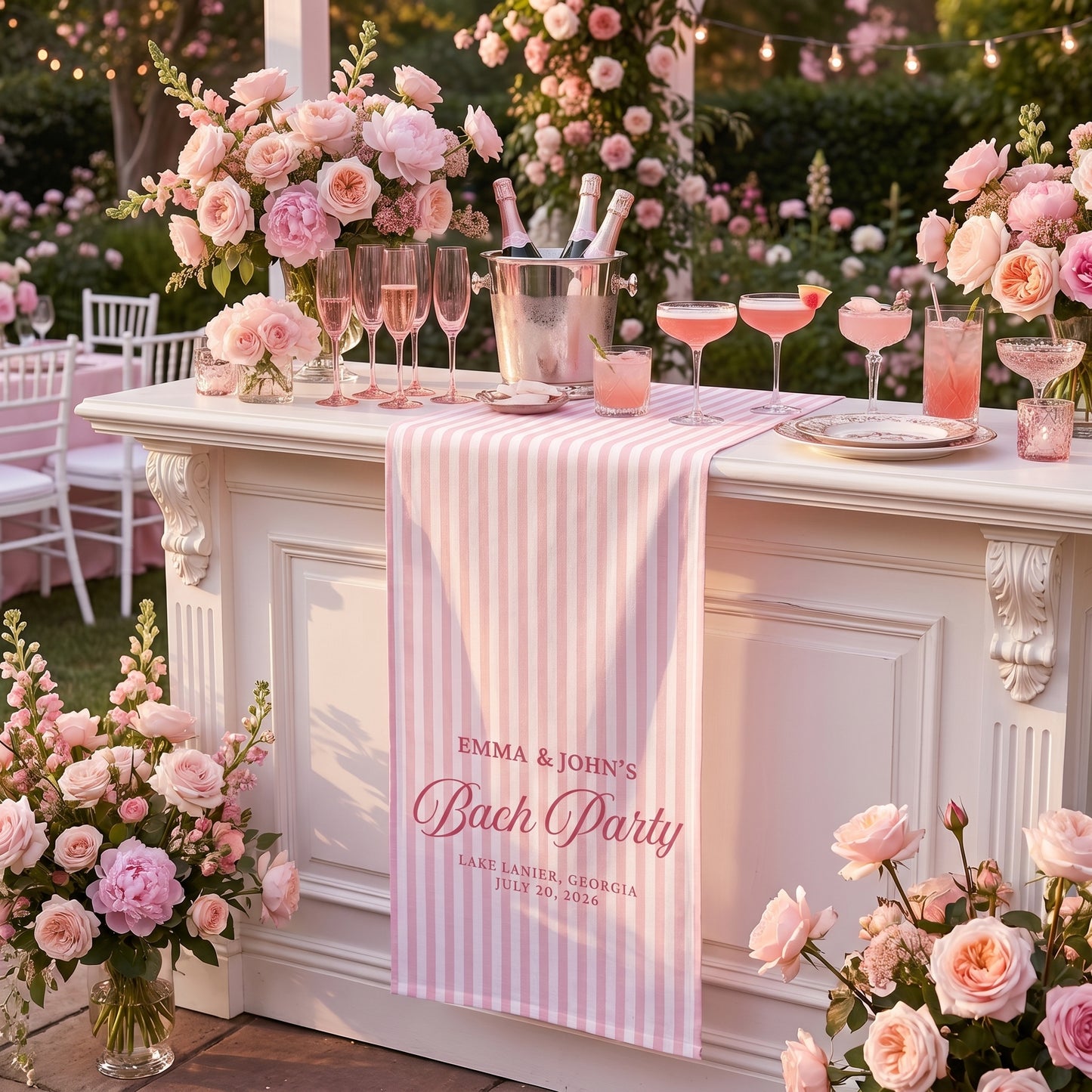 Personalized Linen Bachelorette Striped Bar Or Event Sign, Custom Name Bar Wedding Sign