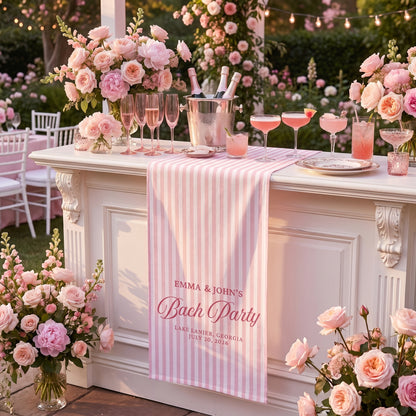 Personalized Linen Bachelorette Striped Bar Or Event Sign, Custom Name Bar Wedding Sign