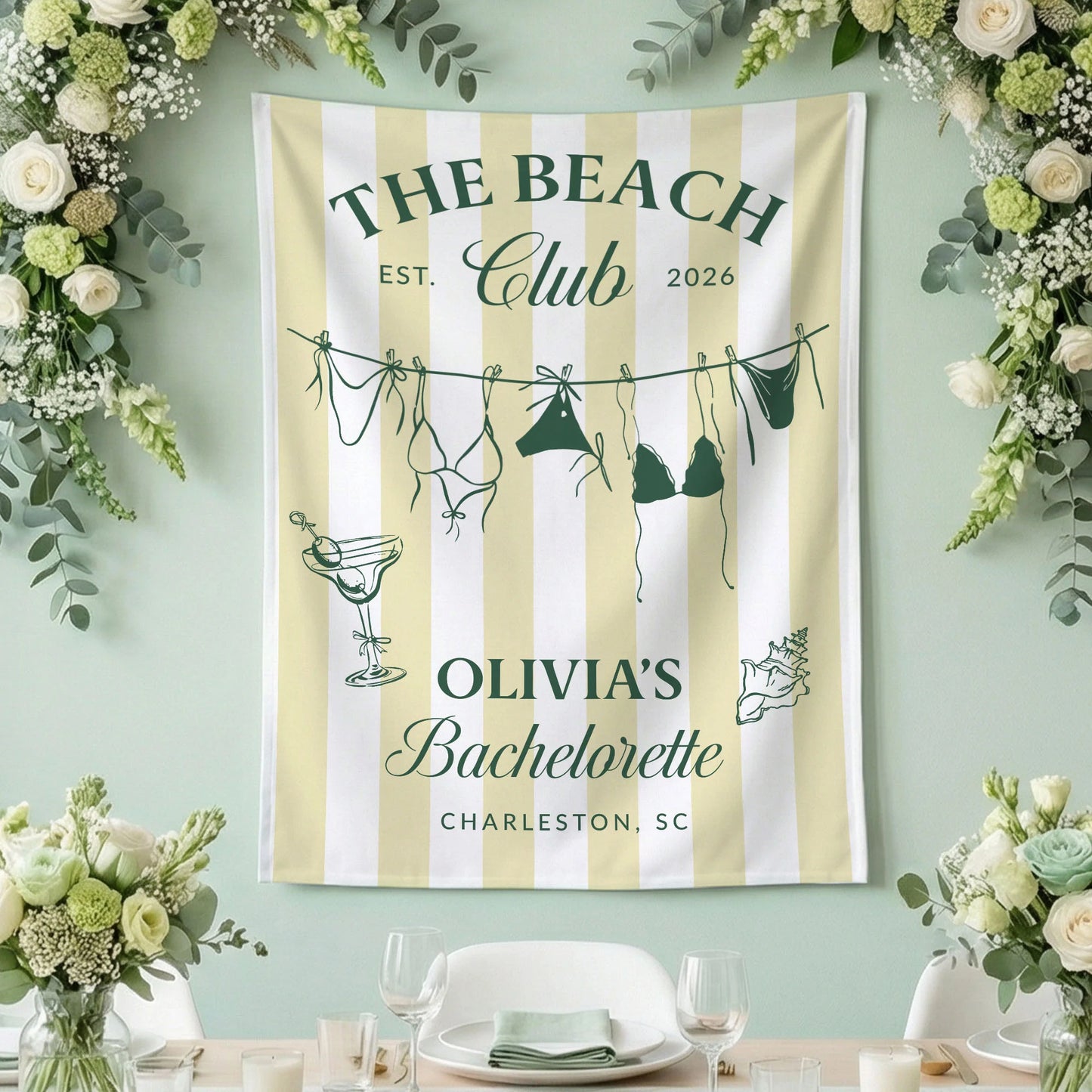 Beach Bachelorette Party Banner Personalized Beach Club Bachelorette Backdrop Custom Name Bridal Party Banner