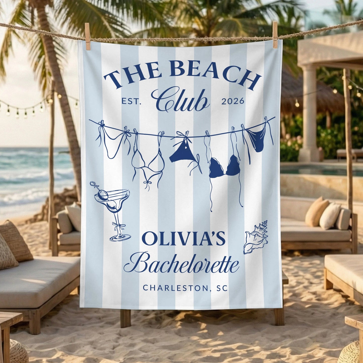 Beach Bachelorette Party Banner Personalized Beach Club Bachelorette Backdrop Custom Name Bridal Party Banner