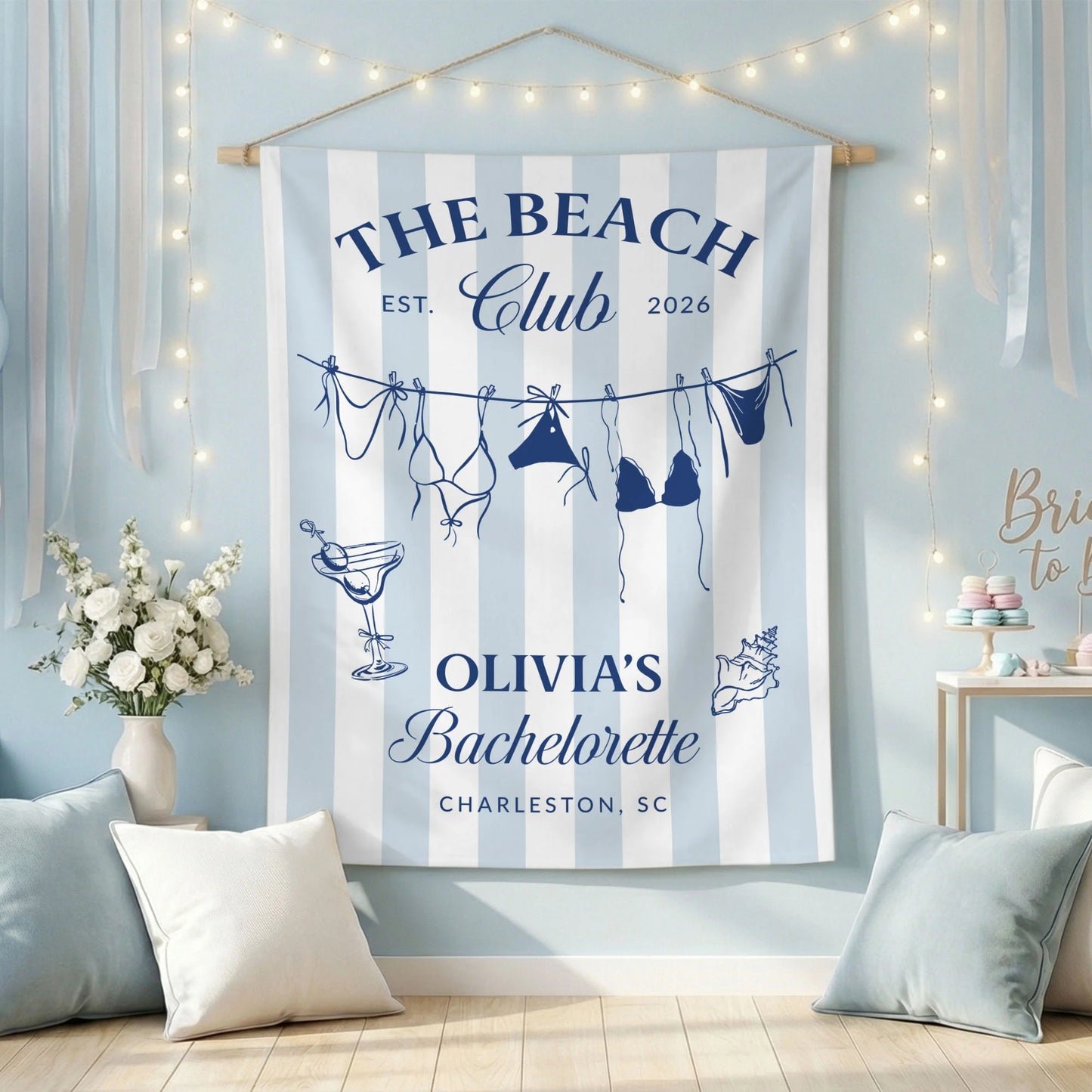 Beach Bachelorette Party Banner Personalized Beach Club Bachelorette Backdrop Custom Name Bridal Party Banner