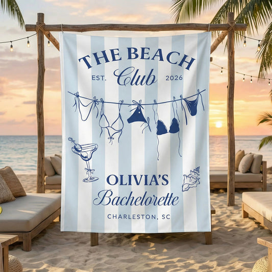 Beach Bachelorette Party Banner Personalized Beach Club Bachelorette Backdrop Custom Name Bridal Party Banner