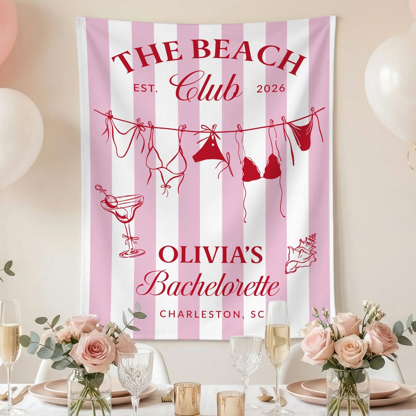 Beach Bachelorette Party Banner Personalized Beach Club Bachelorette Backdrop Custom Name Bridal Party Banner