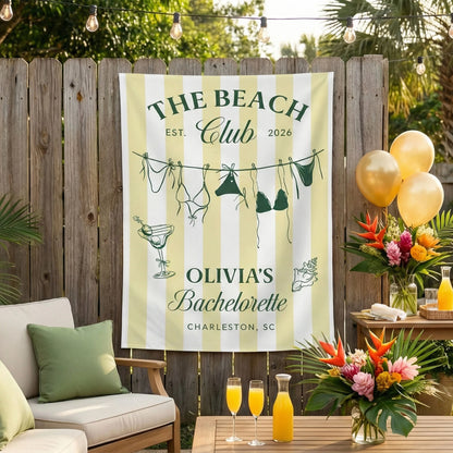 Beach Bachelorette Party Banner Personalized Beach Club Bachelorette Backdrop Custom Name Bridal Party Banner