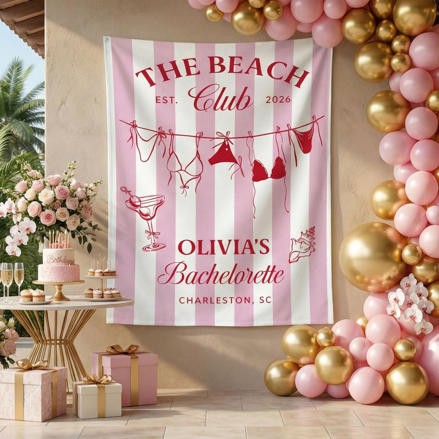 Beach Bachelorette Party Banner Personalized Beach Club Bachelorette Backdrop Custom Name Bridal Party Banner
