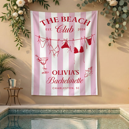 Beach Bachelorette Party Banner Personalized Beach Club Bachelorette Backdrop Custom Name Bridal Party Banner