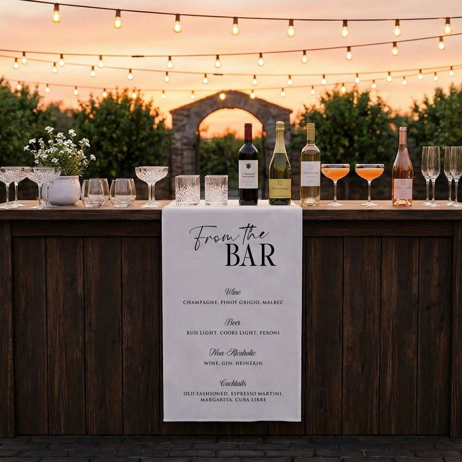 Wedding Bar Menu Table Runner Personalized Cocktail Menu Custom Wedding Bar Decor
