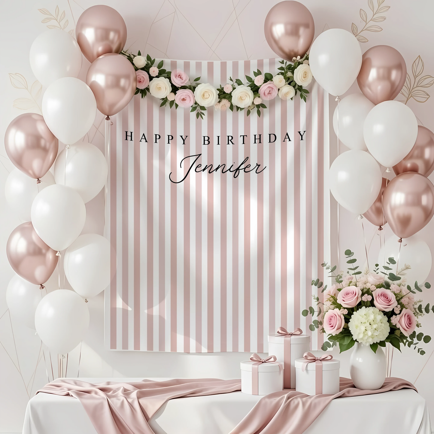 Green Striped Birthday Tapestry Personalized Happy Birthday Banner Custom Name Party Backdrop